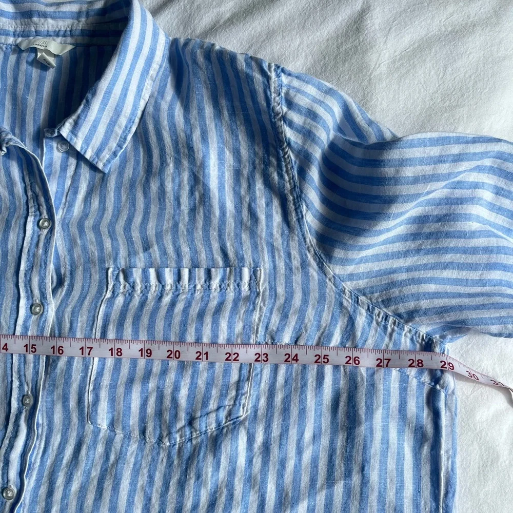 H&M 100% Linen Striped Button Down Shirt XXL Coastal Grandma Oversized Vacation - Picture 9 of 15
